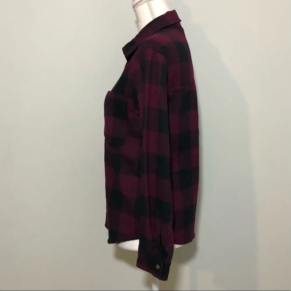 NWOT Burgundy Maroon Plaid Flannel Button Up Shirt - Image 3