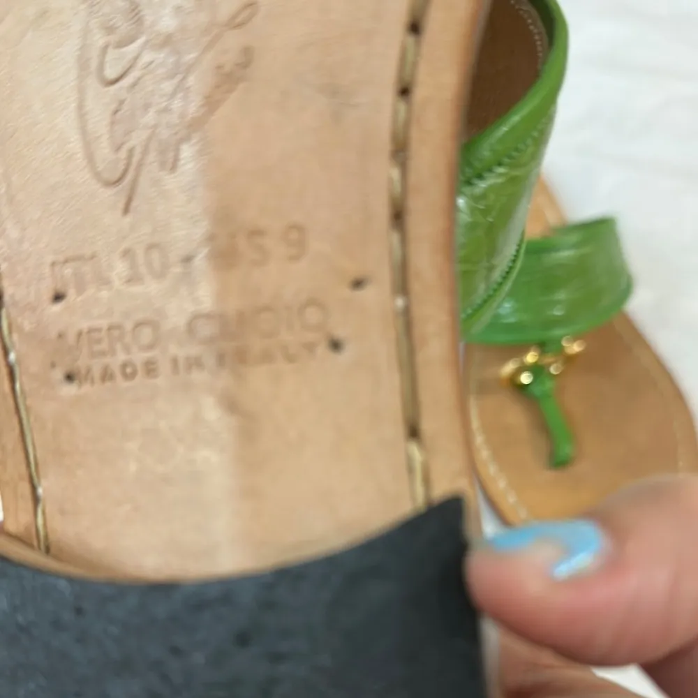 AMADEO CANFORA Green Leather Sandals with Gold Accent Size 9 - Image 8