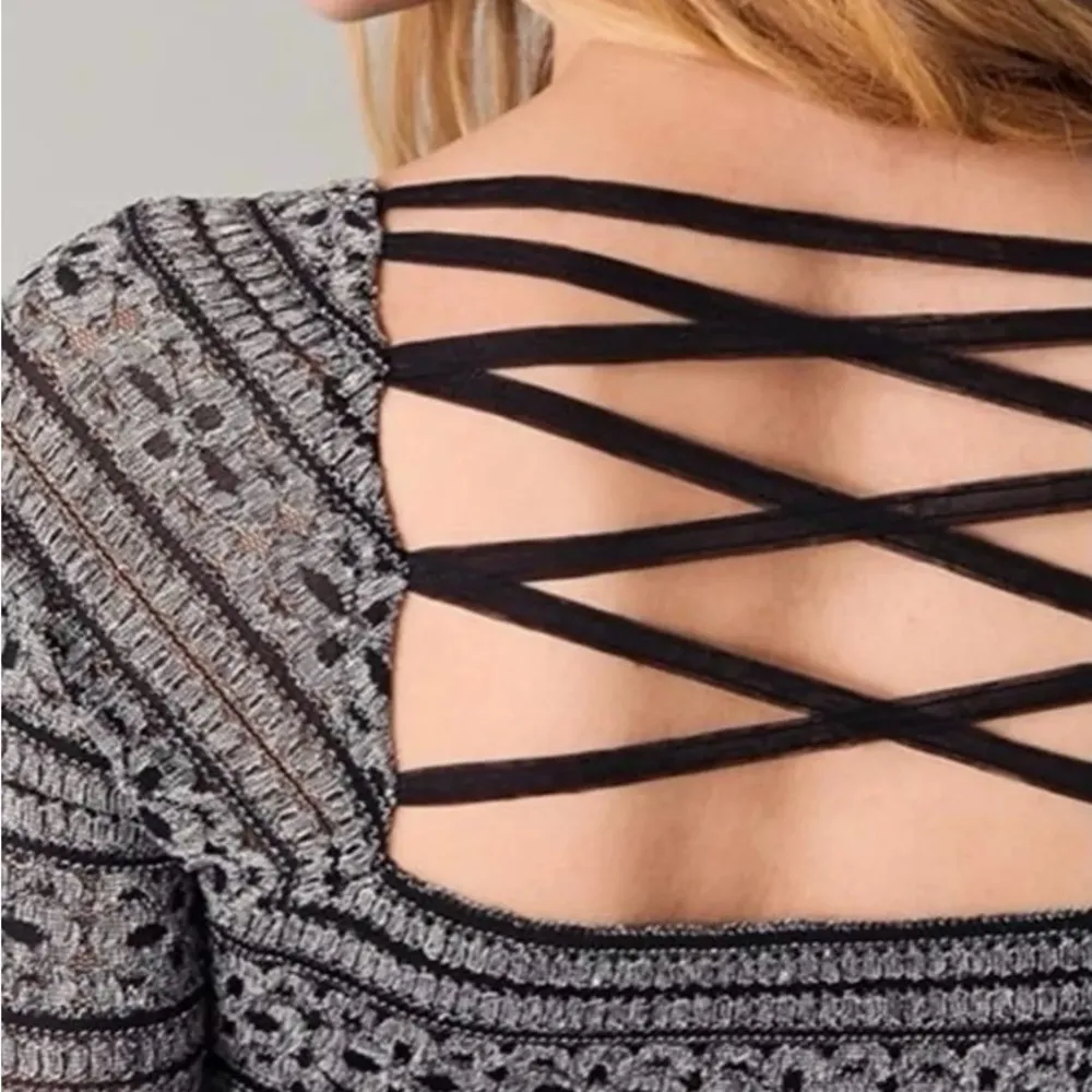 Free People Good Girl Gone Bad grey strapoy back dress siz L bodycon square neck - Image 4