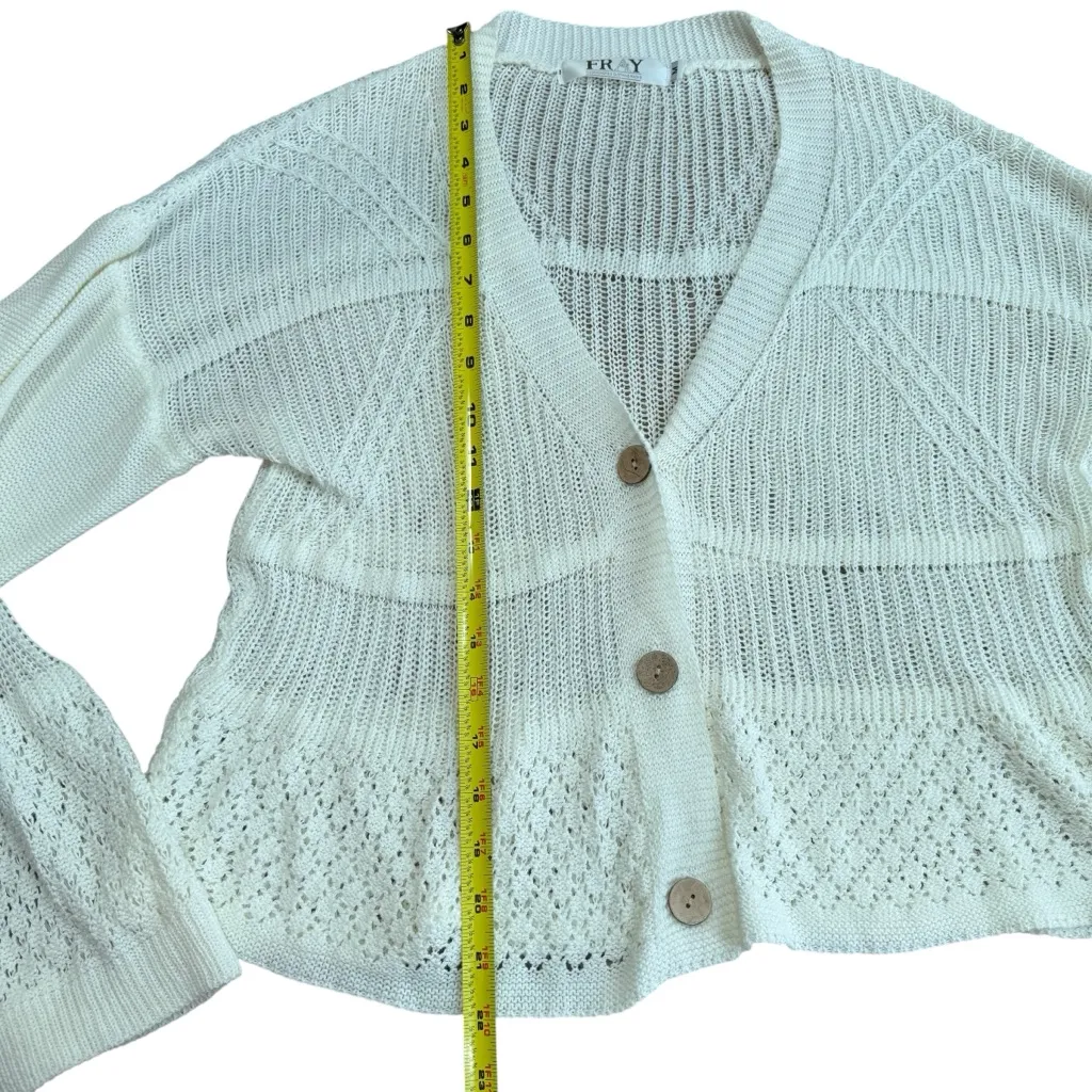 Fray Size S Pointelle Knit Cardigan Sweater White Lightweight Cottagecore Granny - Image 6