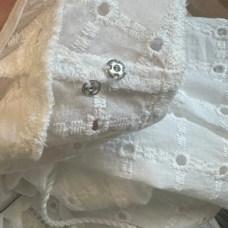 Anthropologie Sz 8 Thames White Eyelet Ruffle Peasant Dress Boho Cottage Prairie - Image 12