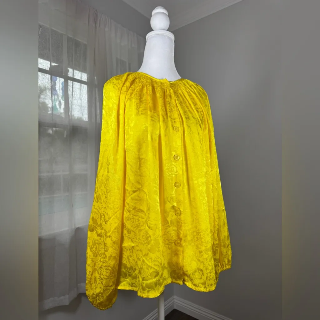 Vintage ‘90s Newport News Yellow Floral Print Long Sleeve Button Down Blouse - Image 5