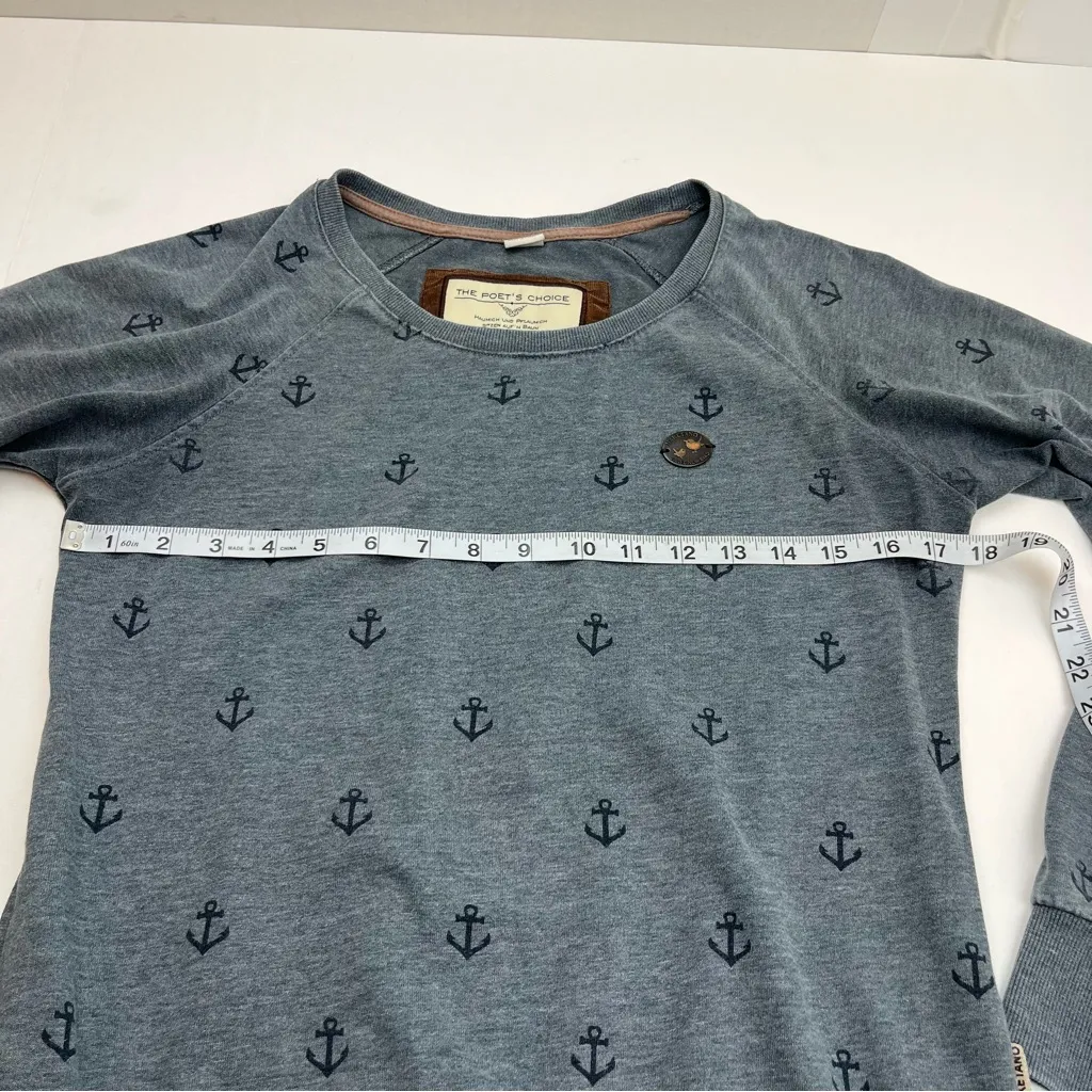 Naketano The Poet’s‎ Choice Womens Crewneck Sweatshirt Medium Blue Anchor *FLAW - Image 6