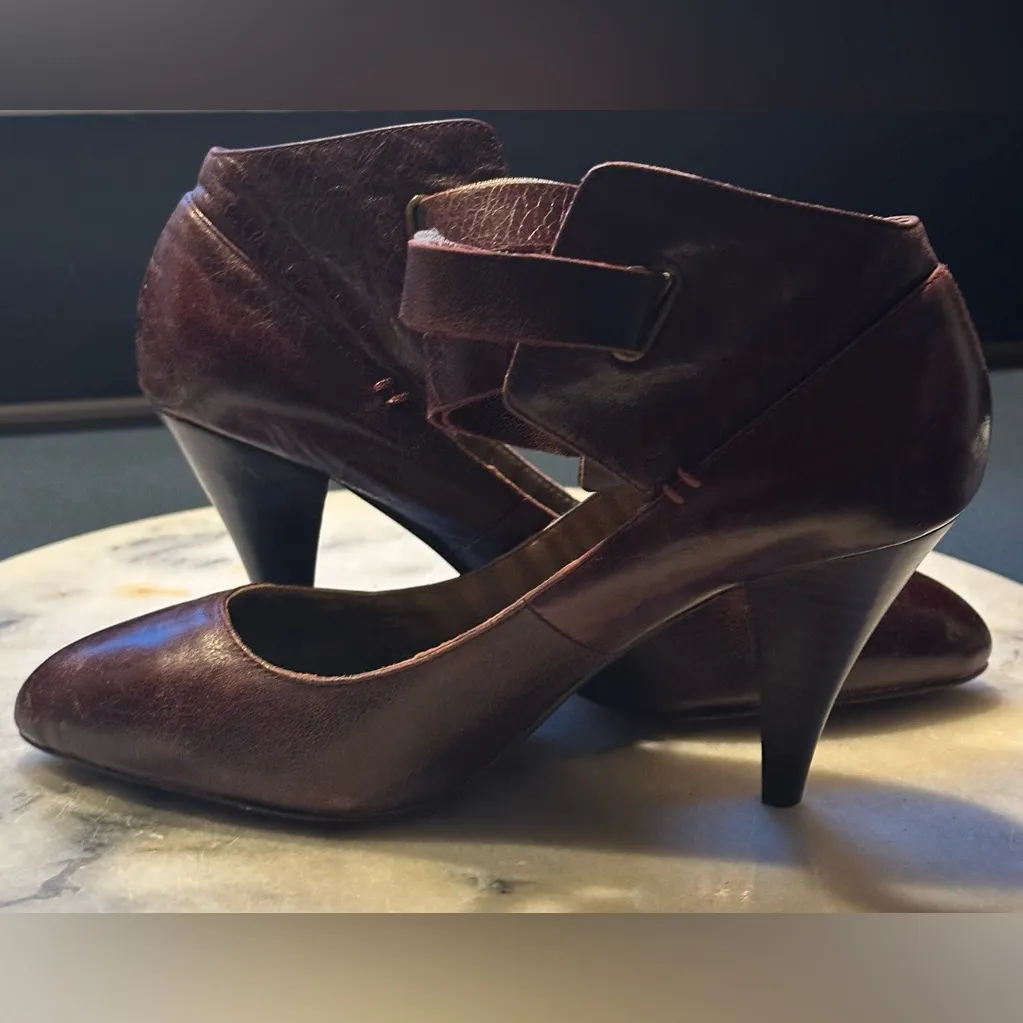 Anthropologie+Farylrobin Leather Burgundy Mary Jane Ankle Cuff 3.5 Heels Sz 7. Brown - Image 2