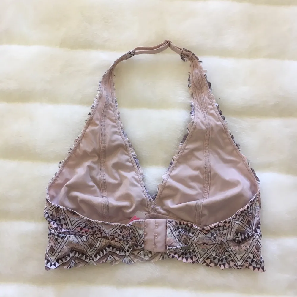 VS Pink Geo Print Halter Lace Bralette - Image 5
