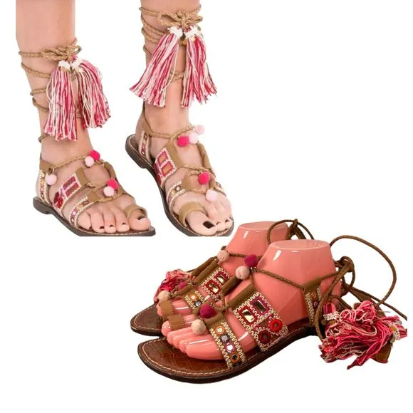 Sam Edelman Gretchen Boho Embroidered Tassel Gladiator Sandals Women's Size 7.5 - Image 2