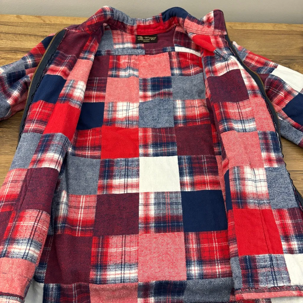 Vermont Flannel Co Jacket Patchwork Plaid Shacket Zip Front USA Red - Image 5