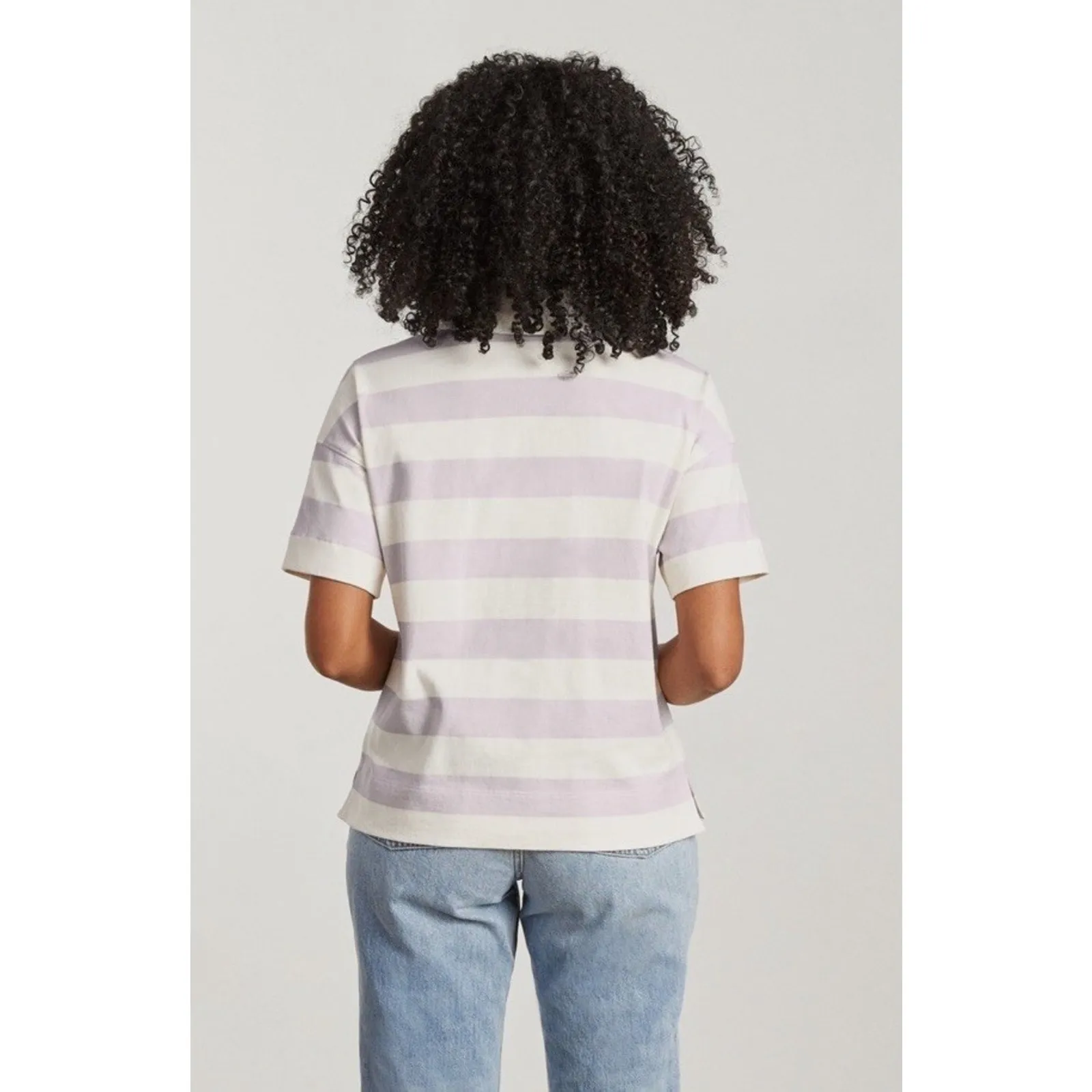 Everlane Organic Cotton Rugby Stripe Polo Shirt XS Cream Pink Short Sleeve - Image 2