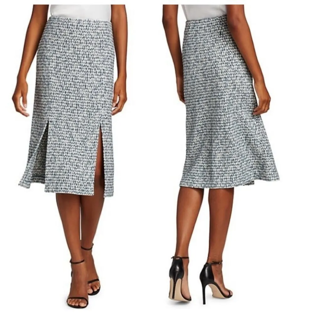 💕ST. JOHN💕 Cotton Blend Confetti Tweed Boucle Metallic Knit Midi Skirt Blue 14 - Image 13