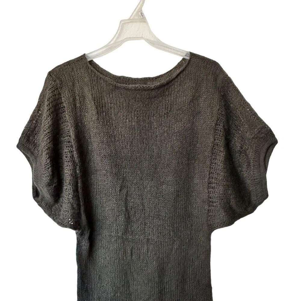 Wooden Ships Women's Open Knit Sweater Size S/M Boho cape sleeves Olive Green - Image 6