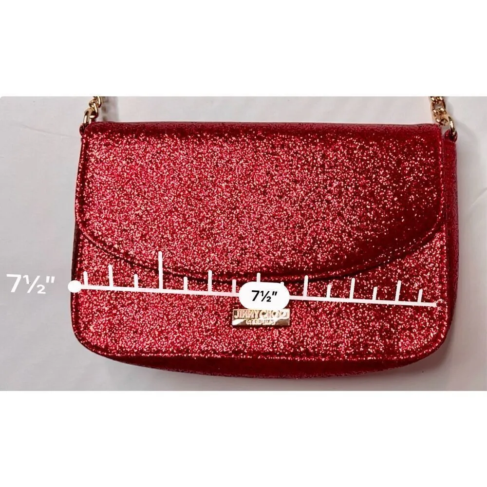Jimmy Choo Parfume‎ Red Glitter Good Chain Clutch Shoulder Handbag COA - Image 6