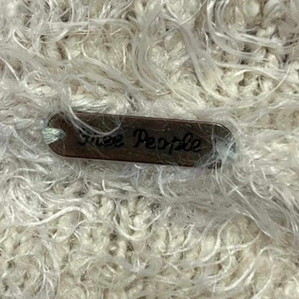 Free People Cream Eyelash Knit Hooded Hoodie Hi Low Pullover Sweater Top Size L - Image 4