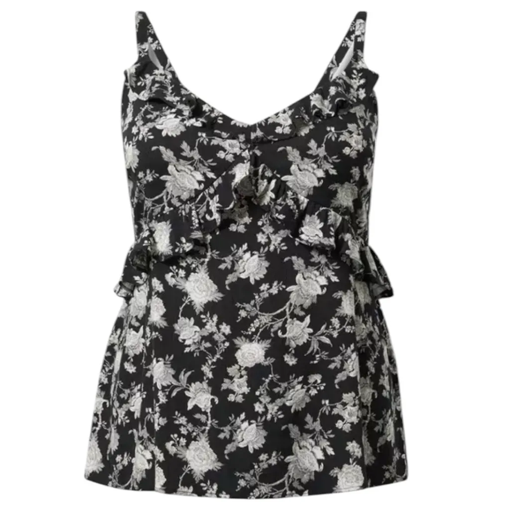 Rayon Slub Floral Ruffle V-Neck Cami - Image 3