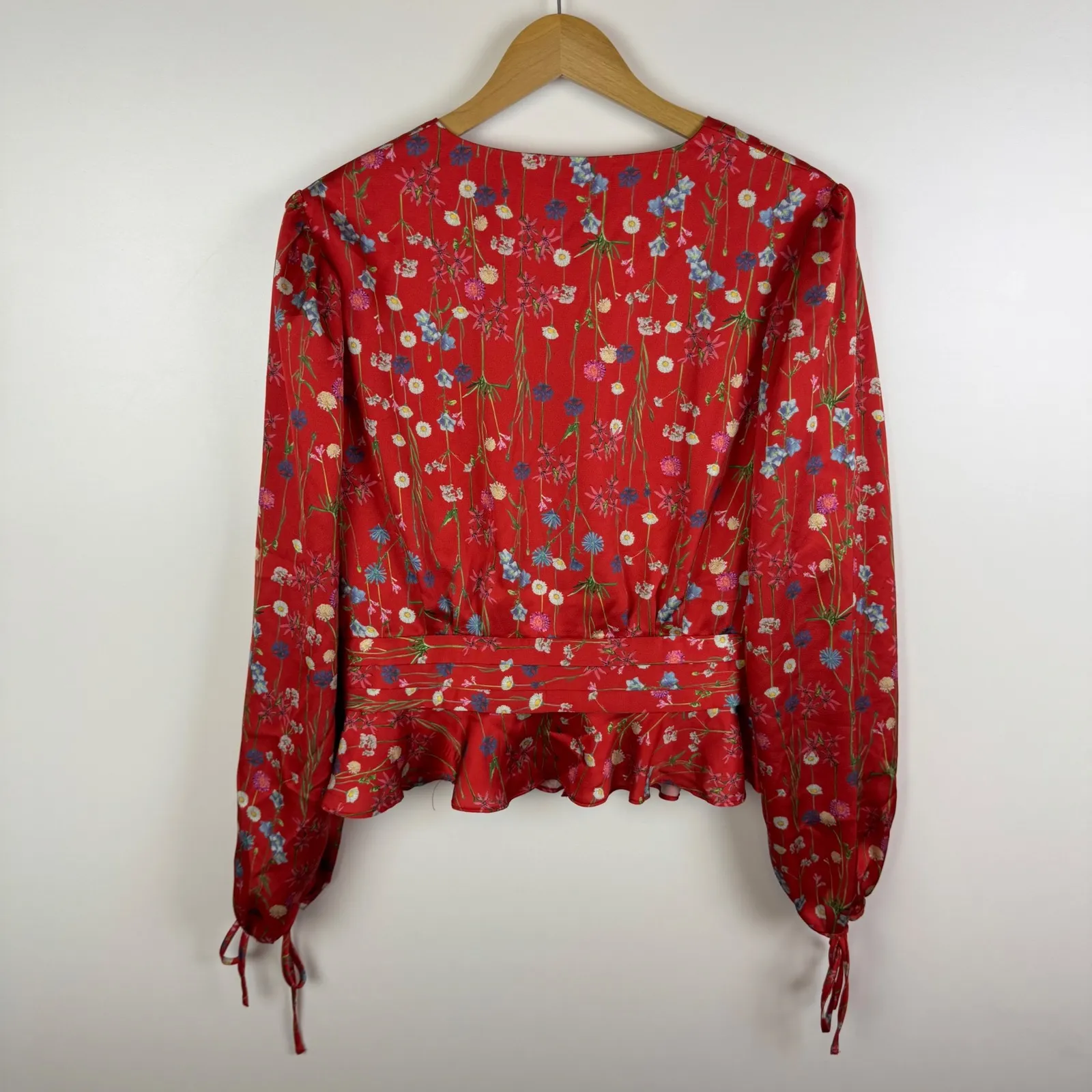 Keepsake Floral Wrap Blouse Size‎ XL Red Long Sleeve Peplum Romantic Feminine - Image 5