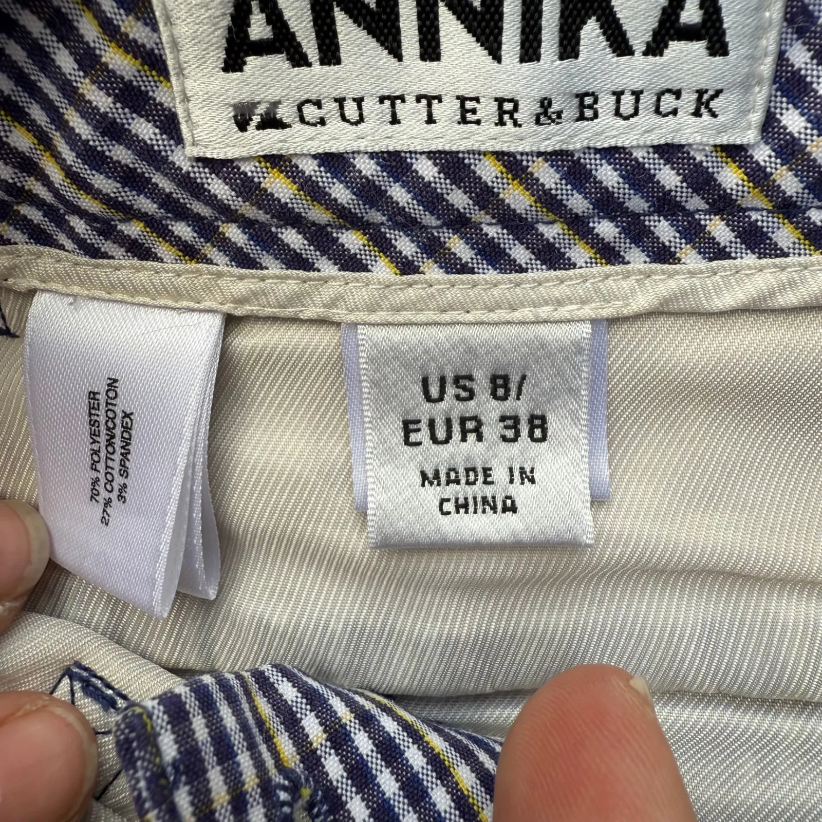 Cutter & Buck Annika Women's Gingham Print Shorts Size 8 Blue Yellow - Image 3