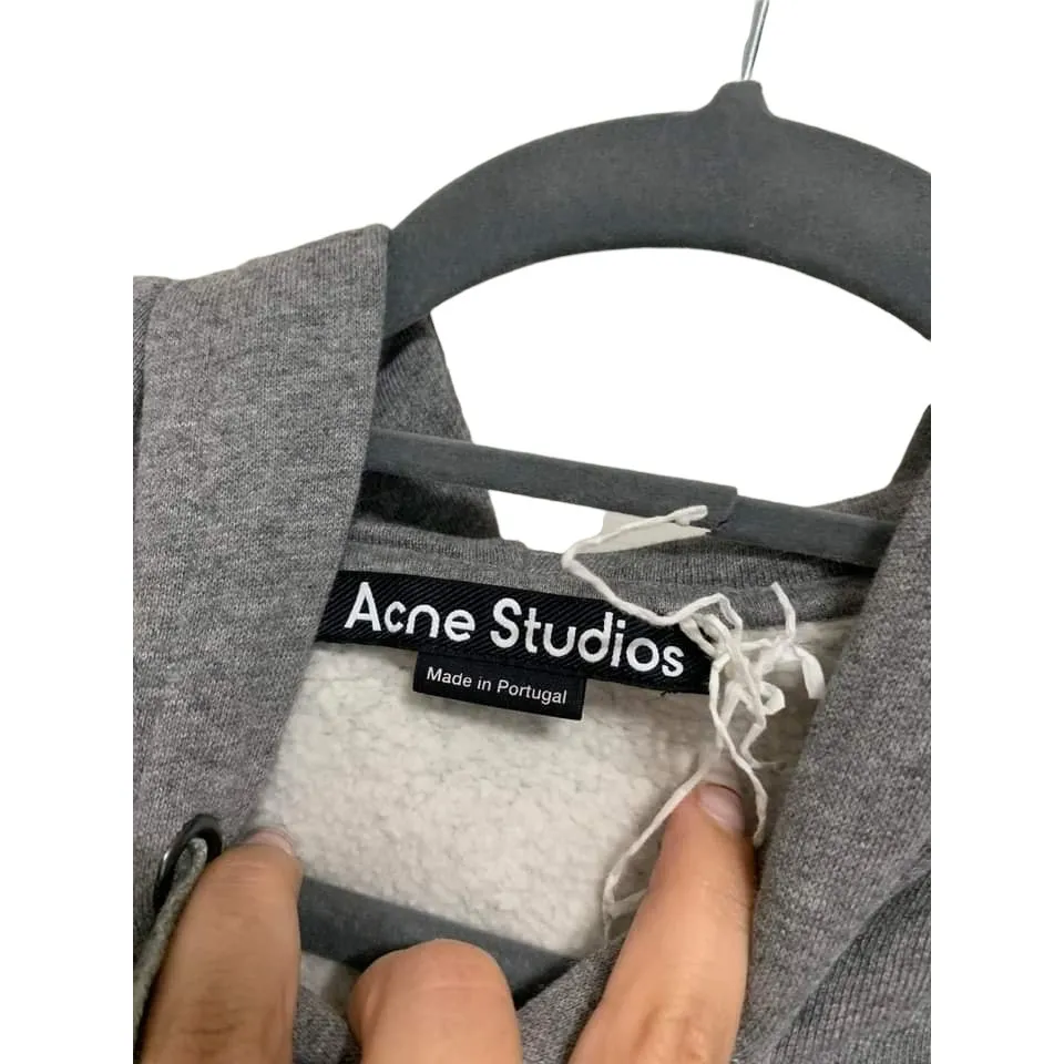 Acne Studios Ferris Face‎ Appliquéd Cotton-Jersey Hoodie in Light Gray Melange - Image 4