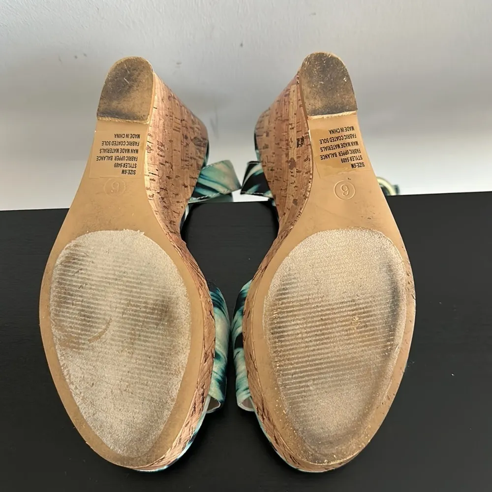 NY & Co Teal Wedge Sandals Sz 6 Green - Image 5