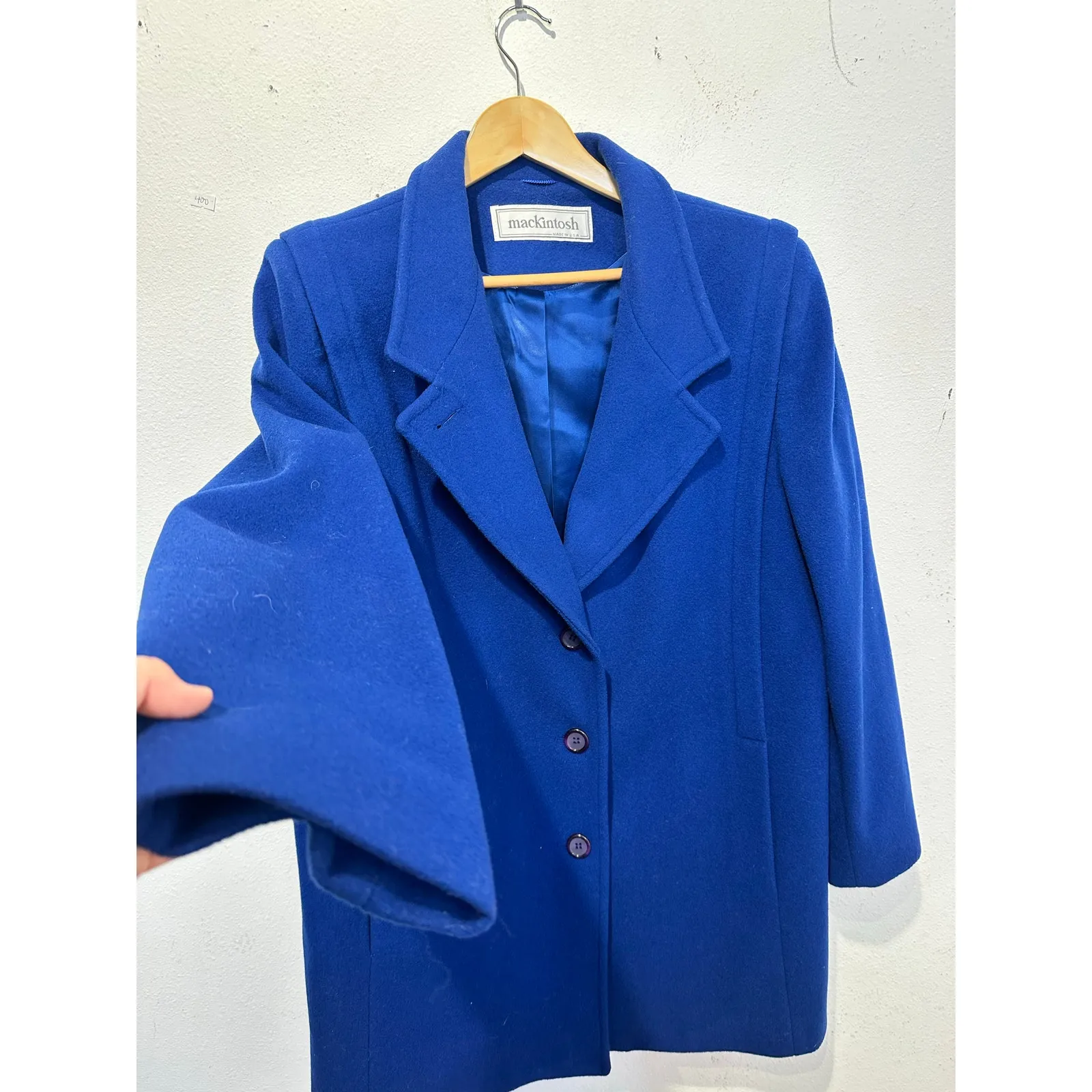 Vintage MACKINTOSH Of New England Blue Pea Coat Pure Wool Jacket size 16 - Image 6