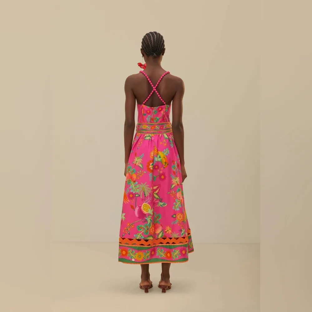 FARM RIO Pink Delicate Fruit Garden Maxi Dress M - Image 4