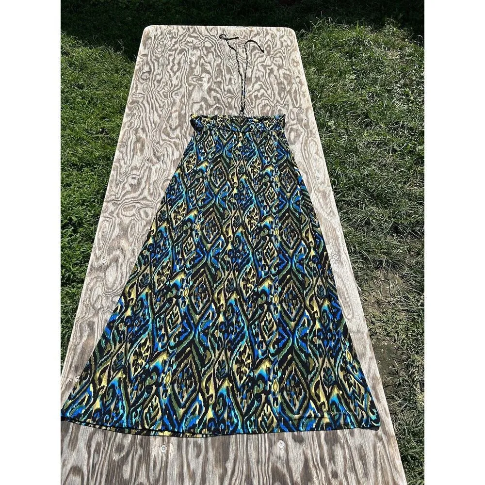 Jordan Taylor Women Large Blue‎ Black Long Maxi Summer Beach Strapless Dress - Image 7