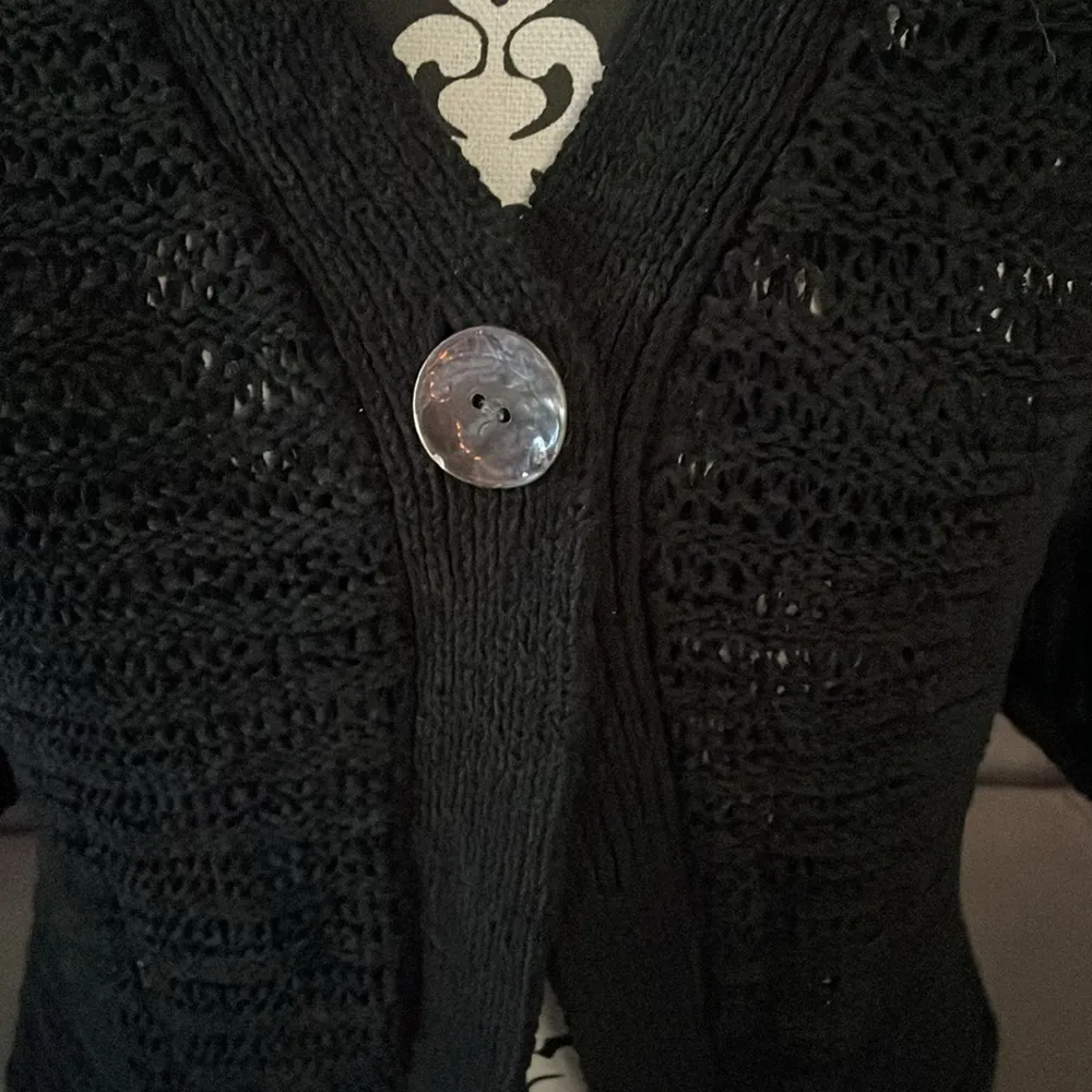 RUBY RD. Black See Through 1/2 Sleeve Cardigan Size Petite Large - Image 2