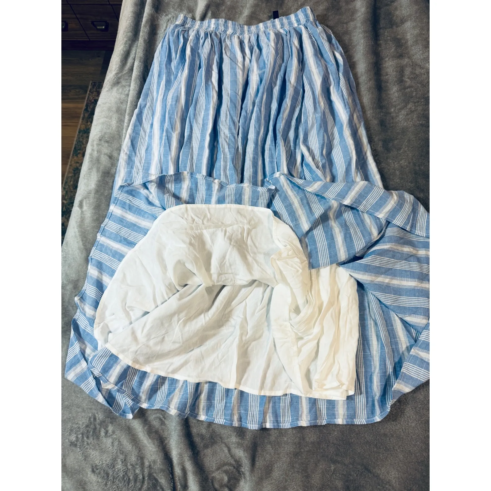 NWT Lulus Size Small Cheerful Season Blue Striped Midi Skirt Pockets 100% Cotton - Image 4