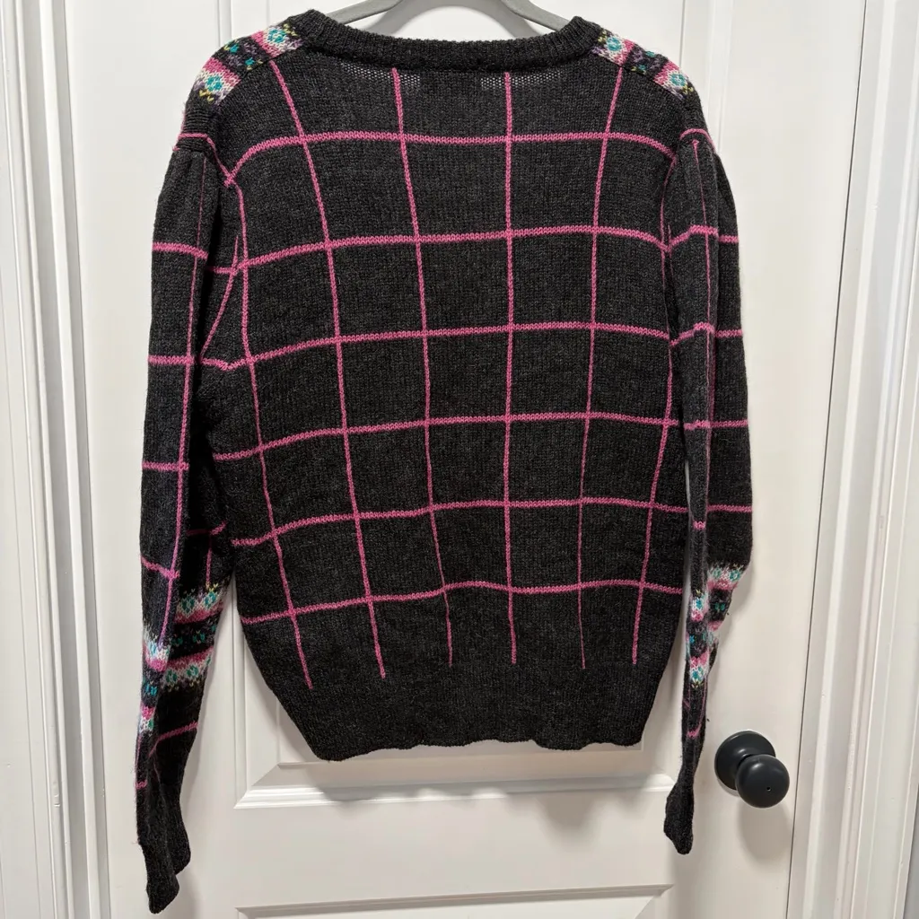 Vintage Woolrich Woman Sweater size Large Grey Wool Cardigan Plaid Fair Isle - Image 10
