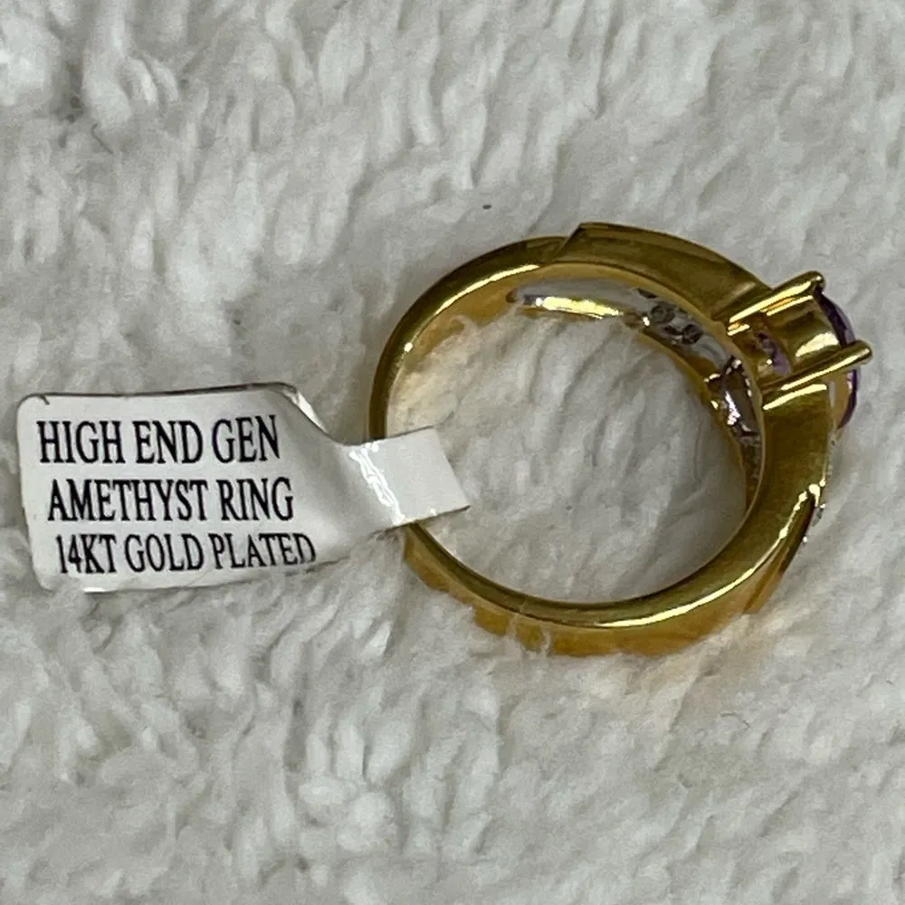 14k gold plated cocktail ring purple stone - Image 3