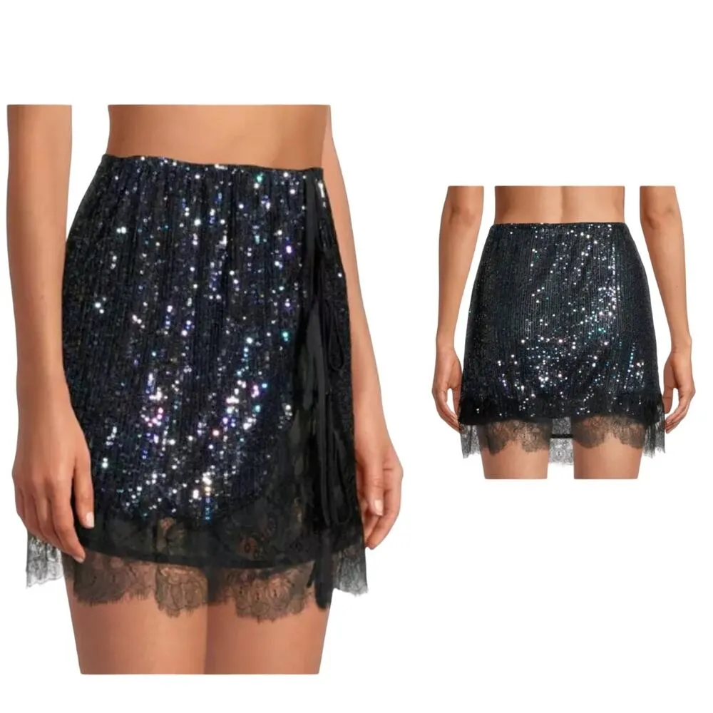 FREE PEOPLE Gold Rush Half-Slip Mini Skirt Lace Hem Embellished Sequin Small NWT - Image 7