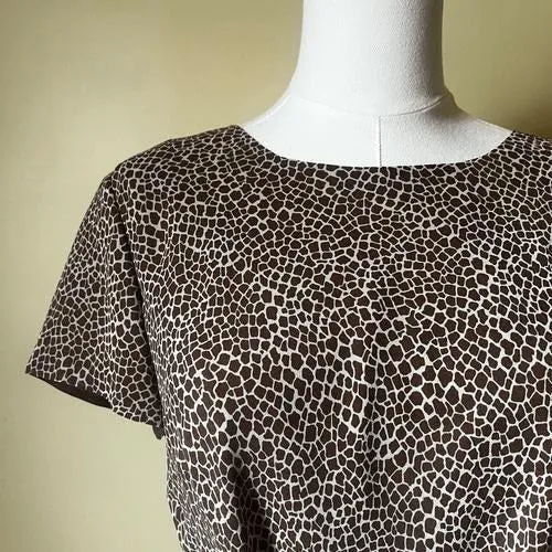 Vintage 90s Talbots 100% Silk Matching Set Animal Print Skirt &‎ Blouse Size 8P Brown Size M - Image 3