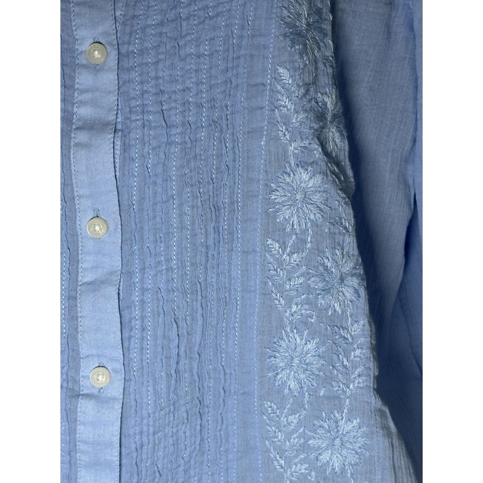 Tommy Hilfiger Women's Cotton Pintuck Embroidered Blouse Size L - Image 2