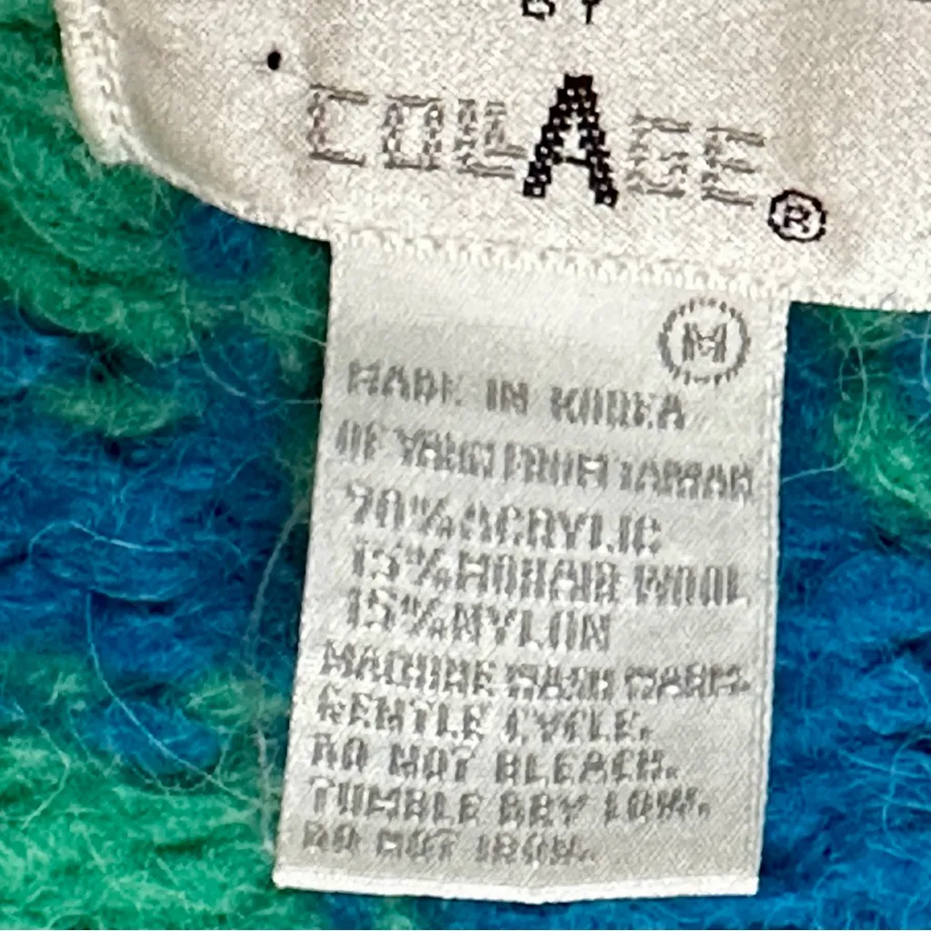 Colorful Geometric Pattern Sweater Vintage Classic 80s Mohair Wool Bold Cosplay Green Size M - Image 7