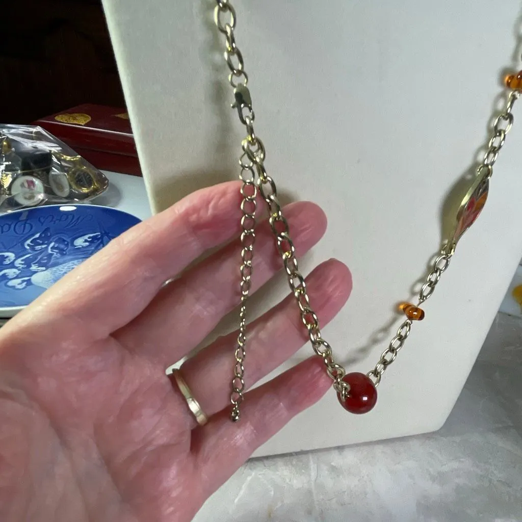 26” leaf and faux amber long necklace 3” Extender. - Image 4