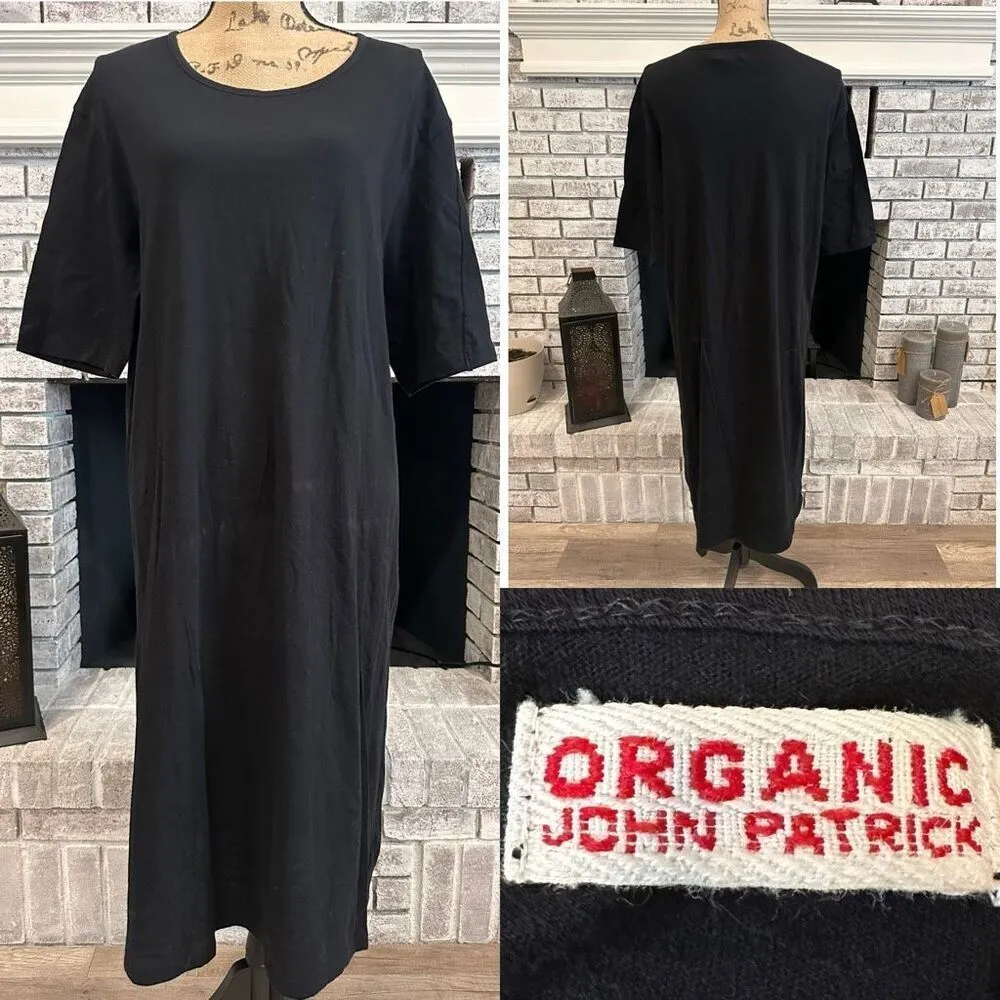 Organic John Patrick Black Day‎ Dress Midi Scoop Neck Shirt Dress Medium Cotton - Image 2