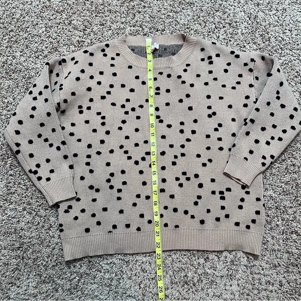 Pink Lily Tan and Black Knit Polkadot Sweater Size Small - Image 5