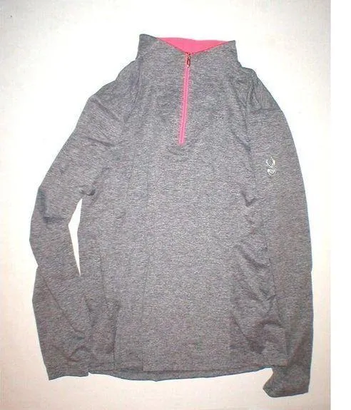 NWT Womens New 14 Spyder Top Long Sleeve Heather Black White Bright Pink Zip Che - Image 1