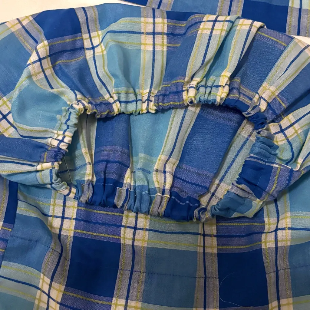 Vintage 60s Blue & White Plaid Mini Skirt w/ Matching Ribbon - Image 6