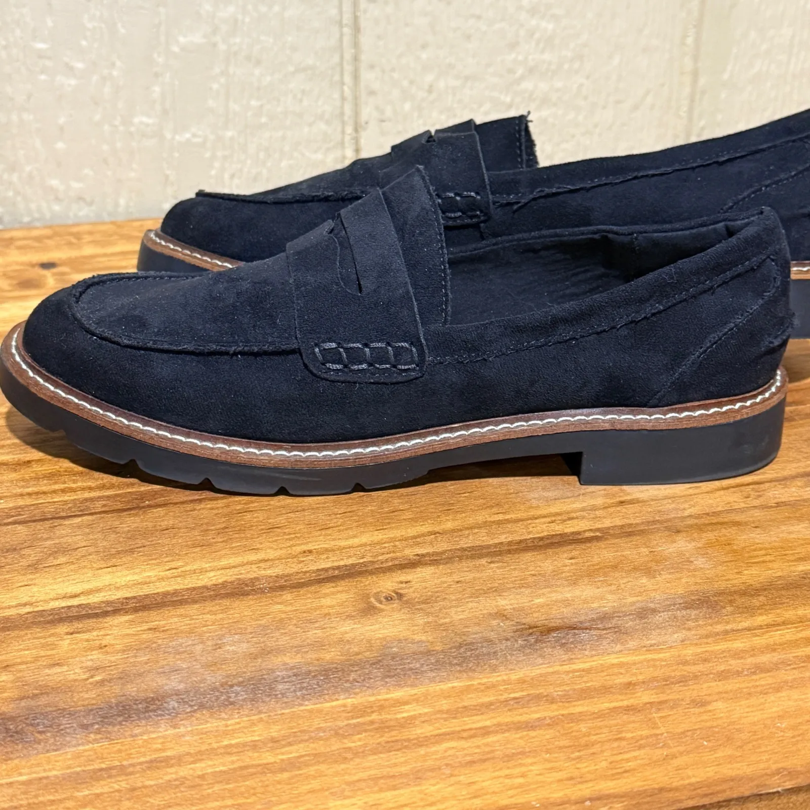 Anne Klein Women's Black Suede Loafers Size 9.5M Block Heel Comfort Flat - Image 3