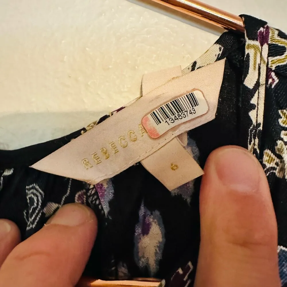 REBECCA TAYLOR Black Navy Floral Paisley Print Silk Blend Jumpsuit Romper Size 6 - Image 8