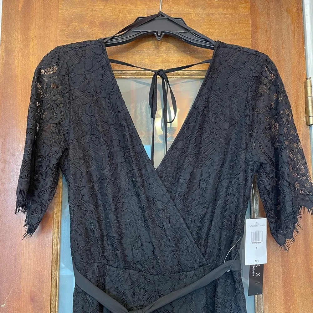 Trixxi Black Lace Scallopped Edge Sheer Jumpsuit NWT Built-in shorts - Image 3