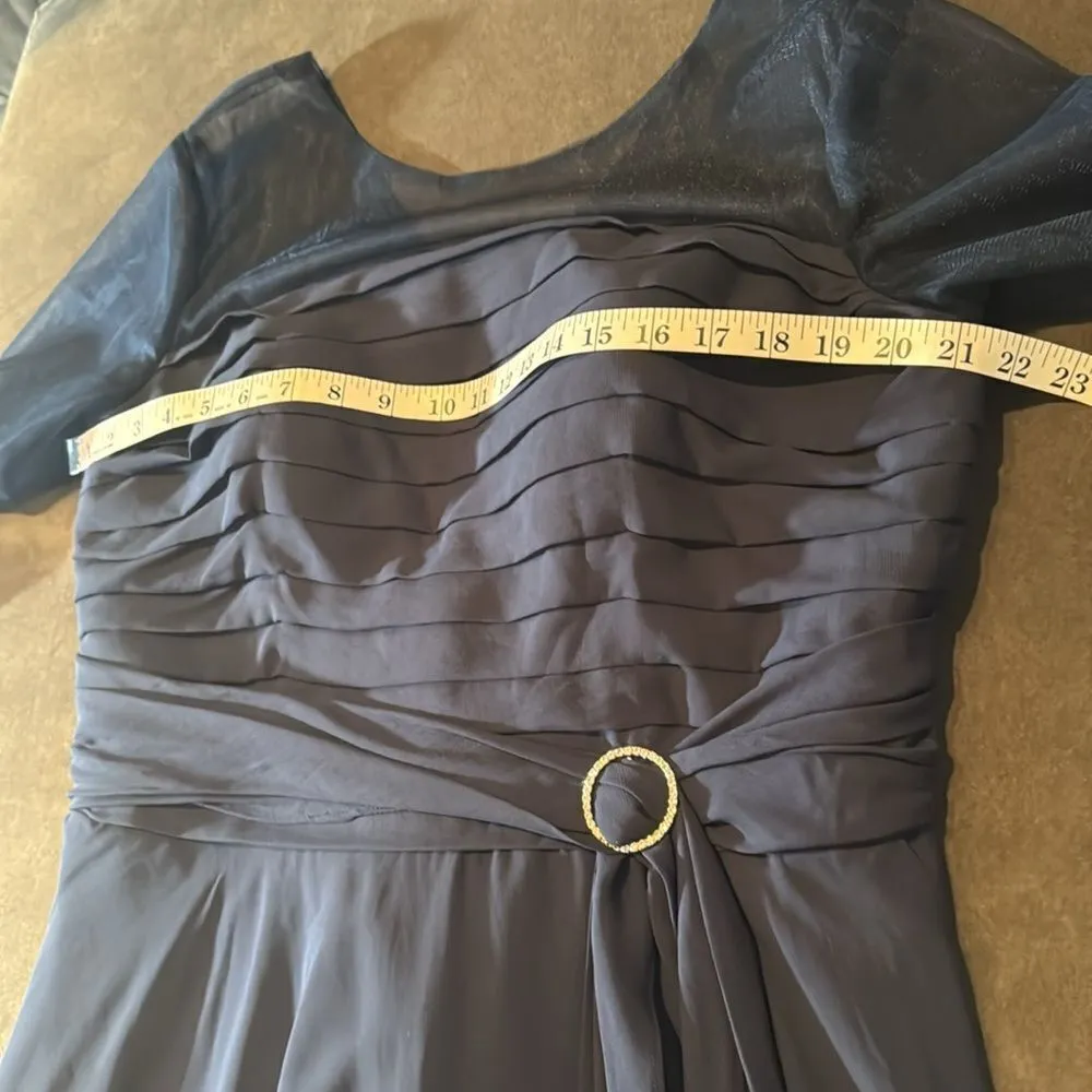 Women’s Navy Blue Pleated Chiffon Formal Dress Corset Back Sheer Sleeve Size 16W - Image 11