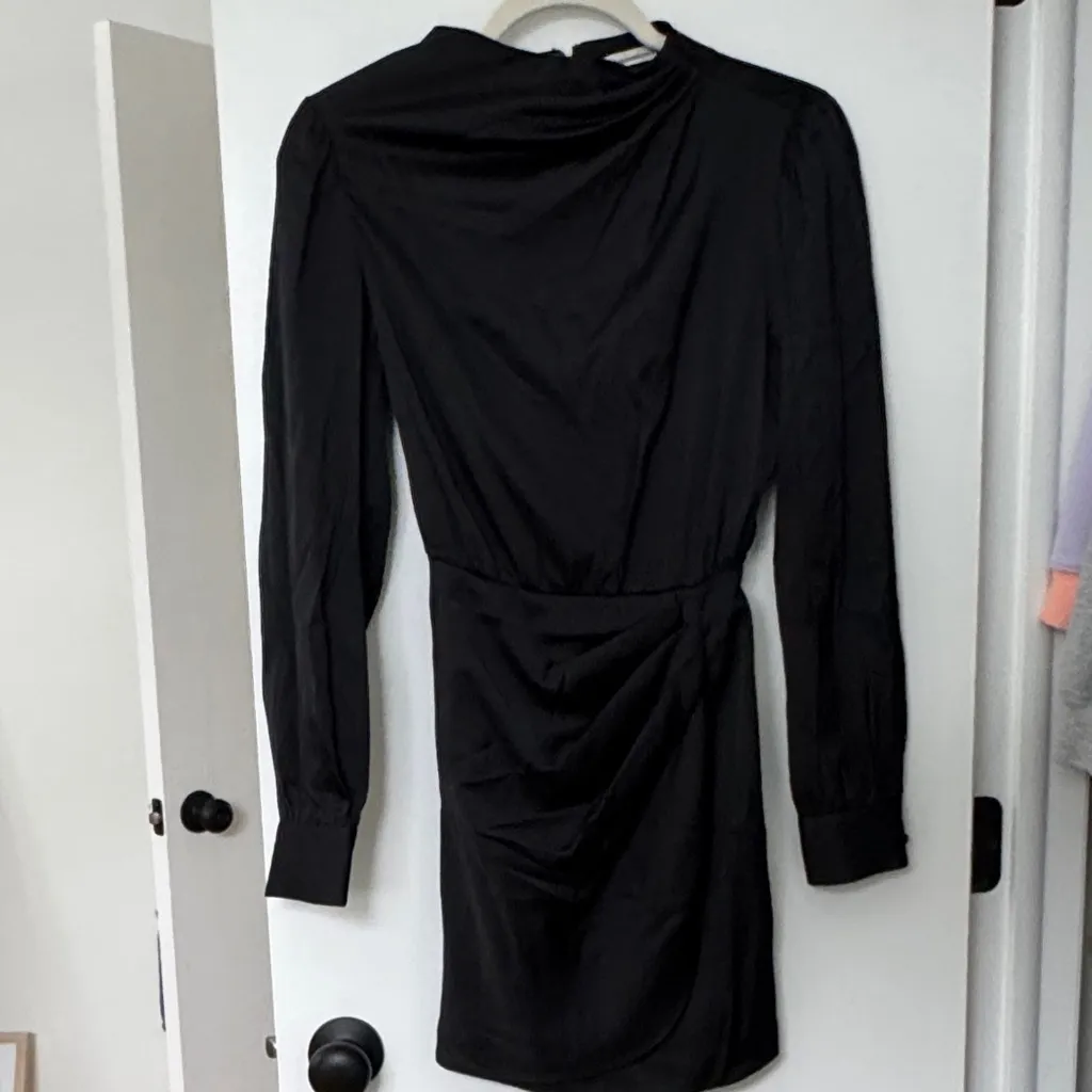 Abercrombie and Fitch Long-Sleeve Satin Draped High-Neck Mini Dress - Image 5