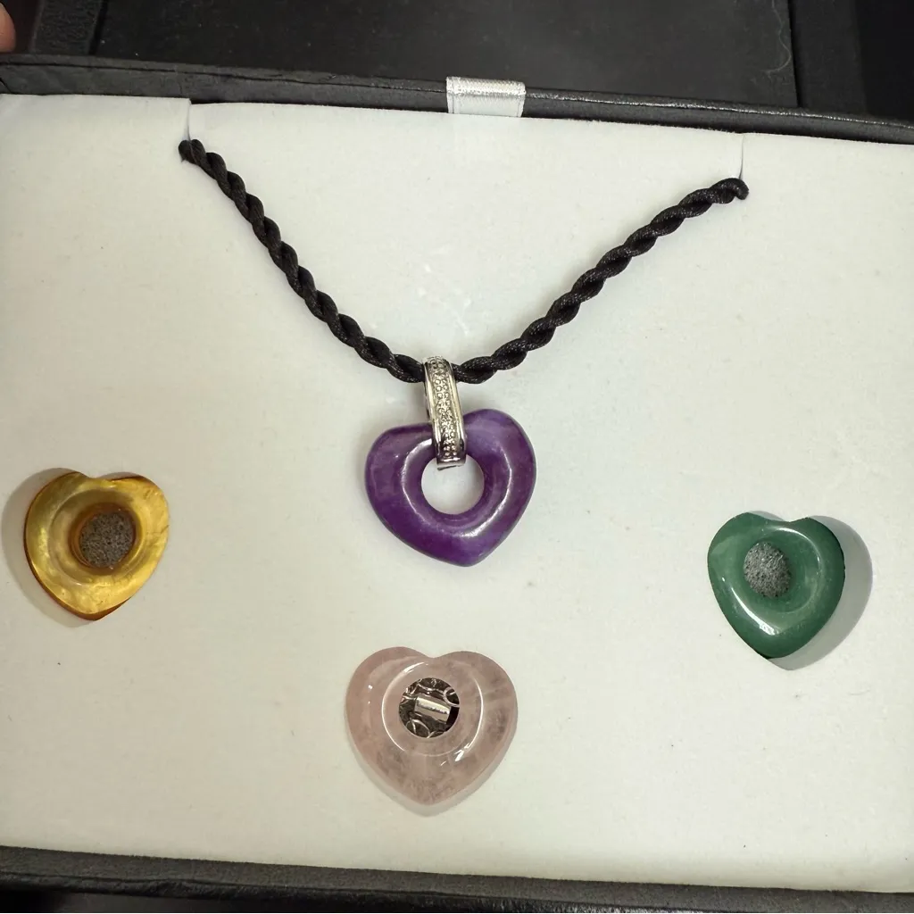 Sterling Silver Heart Interchangeable Genuine Stone Set Diamond Accent Necklace Green - Image 3