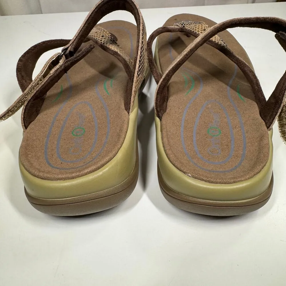 OrthoFeet Gaya Sandals Snakeskin Print Flip Flops Comfort Support Women Sz 9.5 W Brown - Image 5
