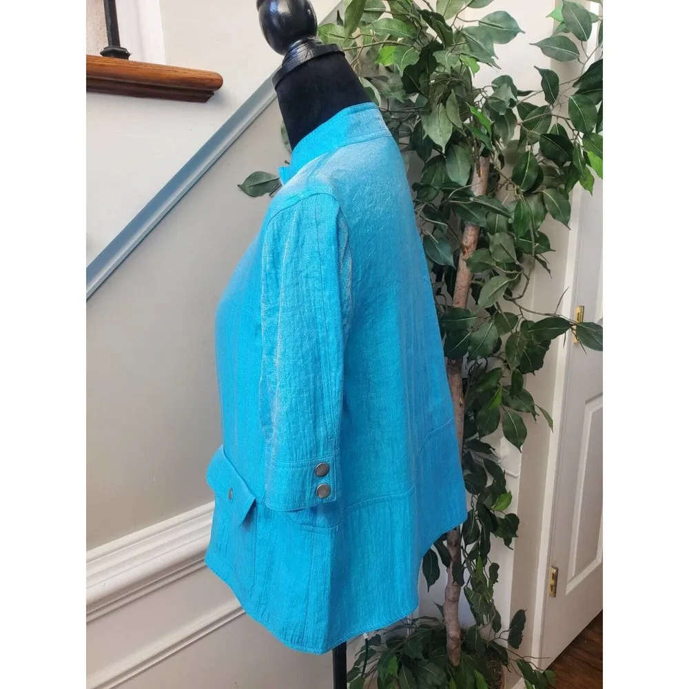 Ruby Rd. Women's Blue Solid Rayon 3/4 Sleeve Full Zipper Blazer Jacket Size 10 - Image 5