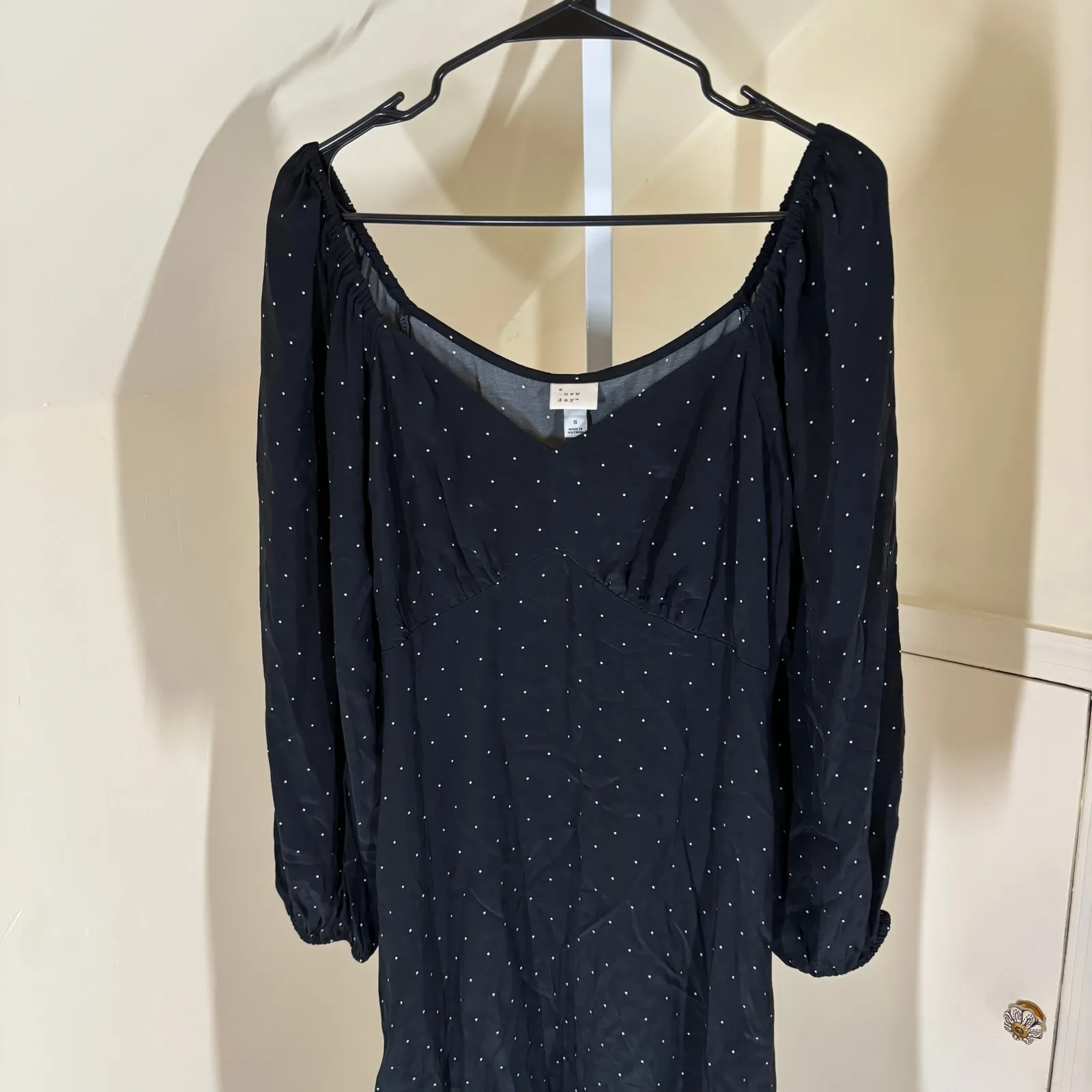 A New Day NWT Womens Long Sleeve Crepe Maxi A-Line Dress Black White Polka Dot S - Image 3