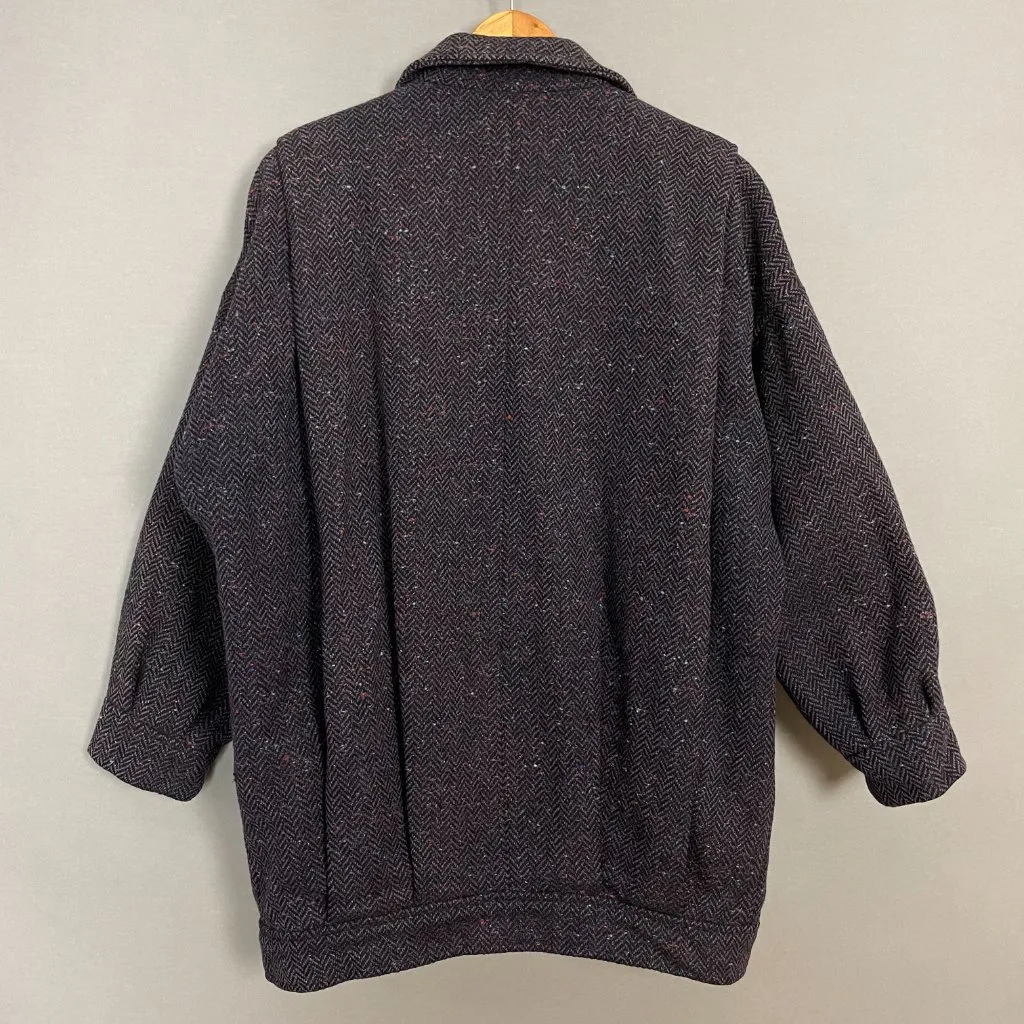 Vintage Wool Coat Tweed Batwing‎ Sleeve Car Coat Women Herringbone Retro Brown - Image 2