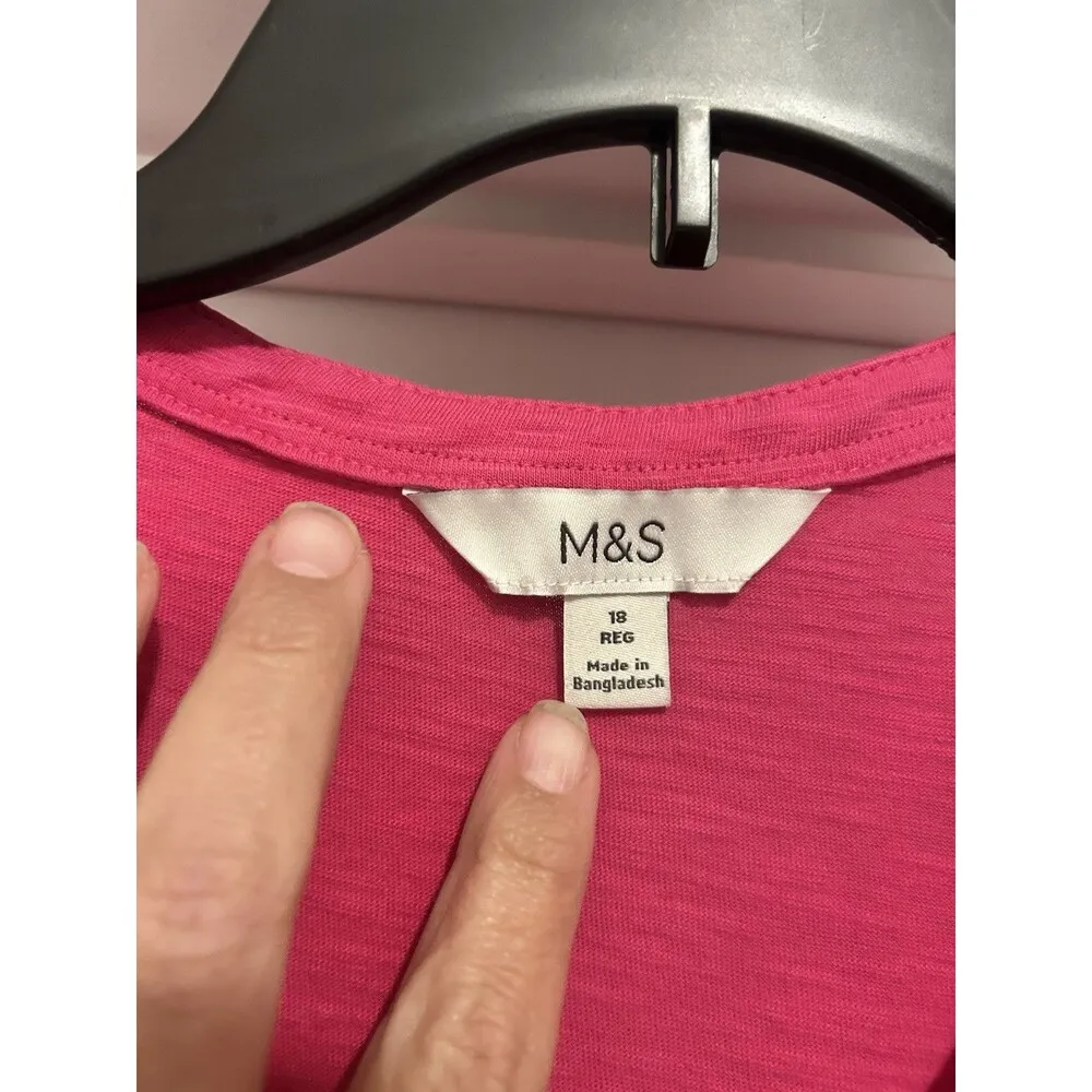 M&S Hot Pink Flowy Tiered Bohemian Style Peasant Hippie Maxi Dress Size 18 Plus - Image 2