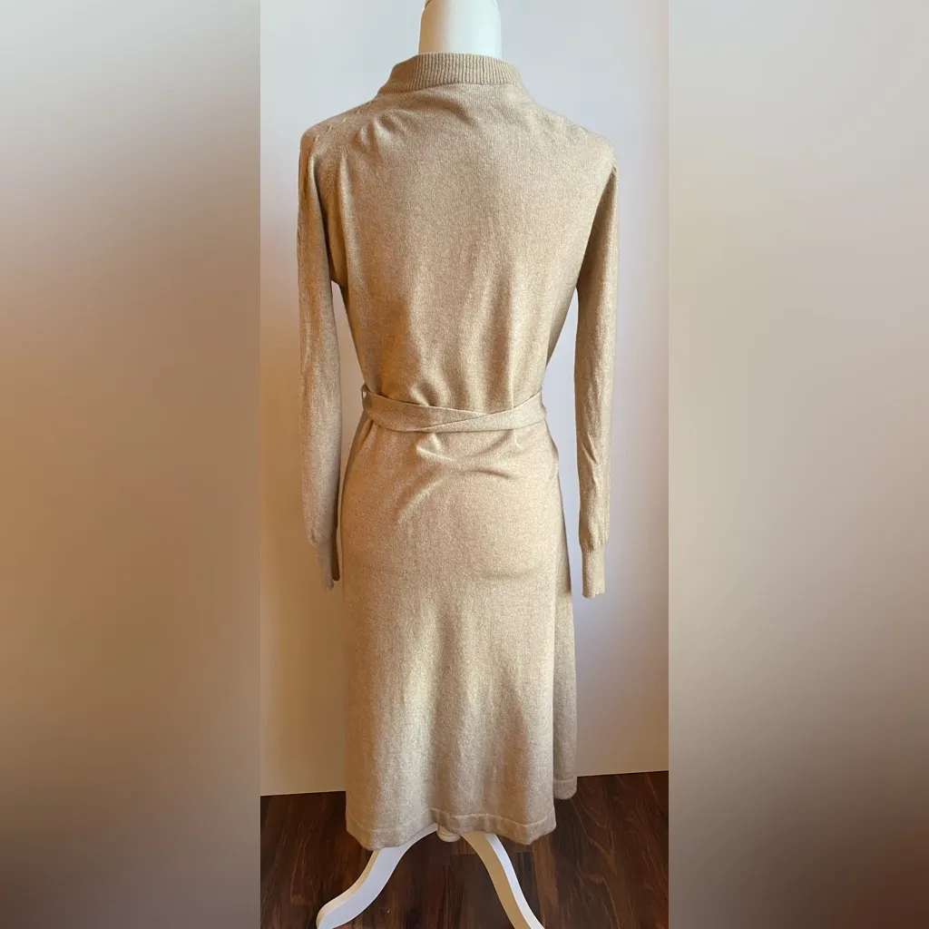 VTG 70s Goldworm 100% Cashmere Full Button Belted Robe Dress Camel Cable Knit Tan Size M - Image 6