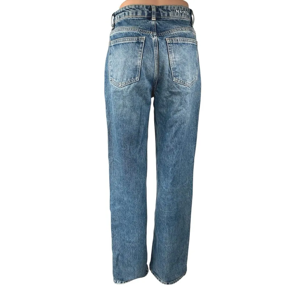 NA-KD Women's Blue High Waisted Medium Wash Casual Straight Denim Jeans Size 34 - Image 3